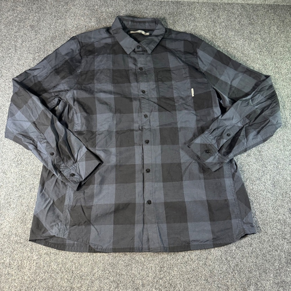 Icebreaker Merino Wool Buffalo Plaid Button Down Shirt Mens XL Charcoal Black